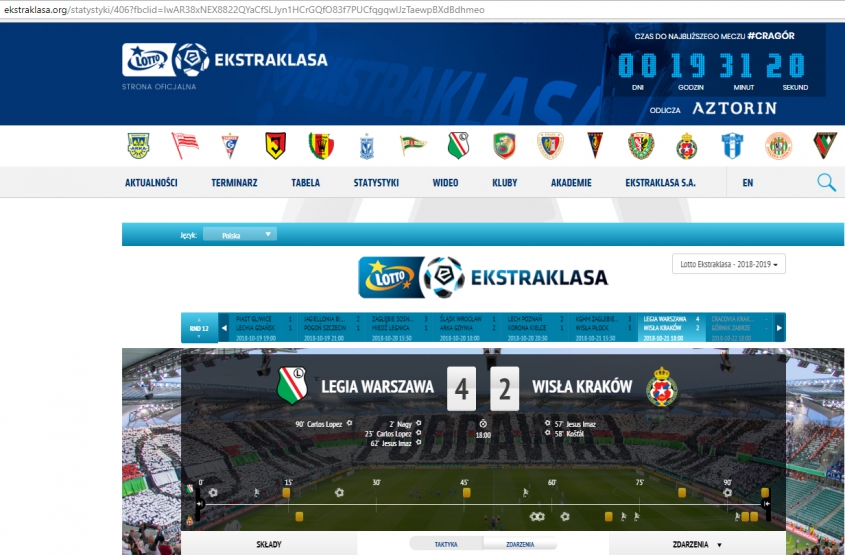 Wynik meczu Legia - Wisła na OFICJALNEJ stronie Ekstraklasy! :D
